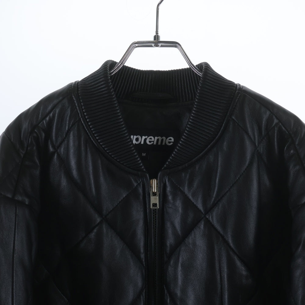 SUPREME(シュプリーム) 22AW QuIted Leather Work Jacket ジップアップ キルティング レザーワークジャケット ダウンジャケット ブラック
