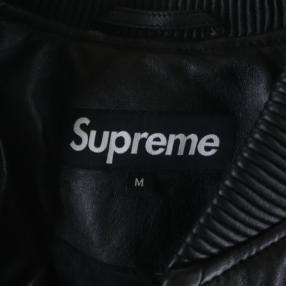 SUPREME(シュプリーム) 22AW QuIted Leather Work Jacket ジップアップ キルティング レザーワークジャケット ダウンジャケット ブラック