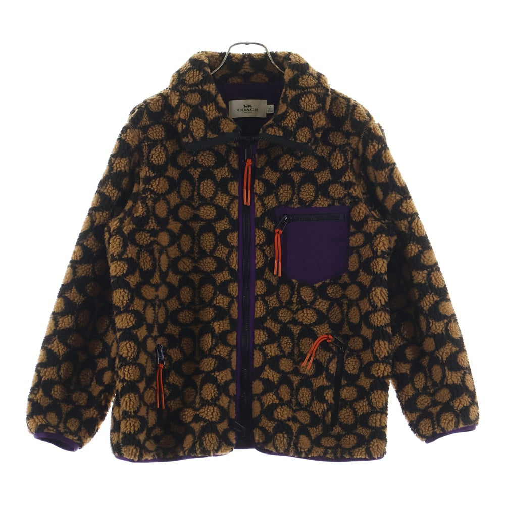 COACH(コーチ) SIGNATURE SHERPA JACKET シグネチャー 総柄 シェルパ ボア フリースジャケット ブラウン/パープル C0633
