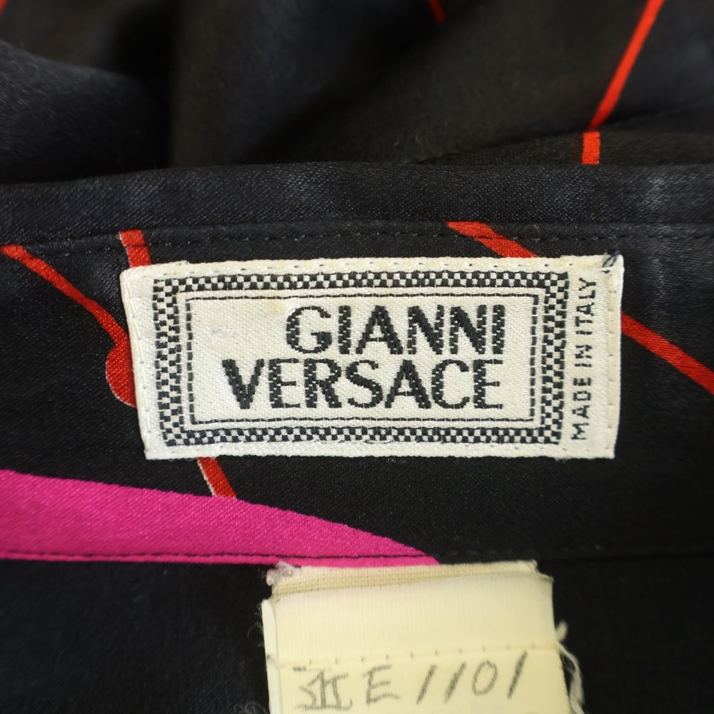 GIANNI VERSACE(ジャンニ ヴェルサーチ) グラフィック 総柄 シルク 長袖シャツ ブラック