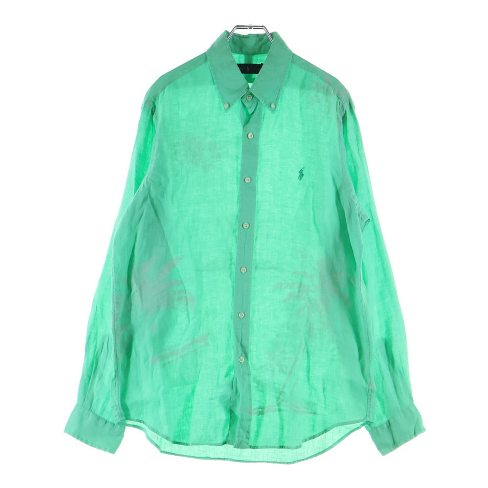 RALPH LAUREN(ラルフローレン) Classic Fit Palm Print Linen B.D. Shirts クラシックフィット パームツリー リネン ボタンダウン 長袖シャツ グリーン