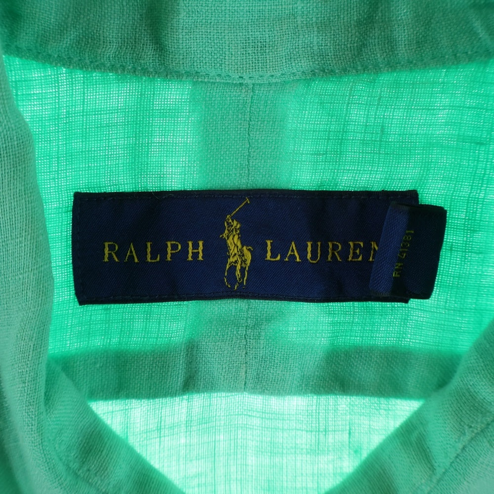 RALPH LAUREN(ラルフローレン) Classic Fit Palm Print Linen B.D. Shirts クラシックフィット パームツリー リネン ボタンダウン 長袖シャツ グリーン