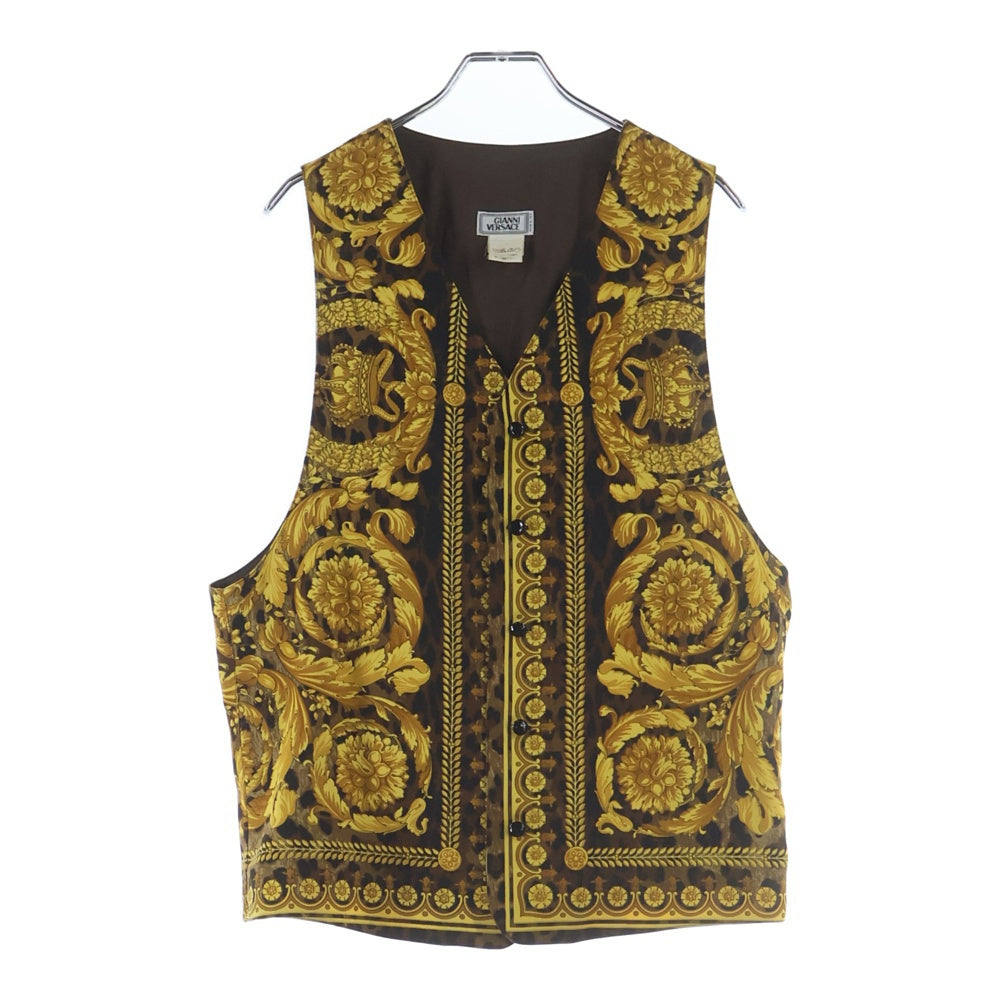GIANNI VERSACE(ジャンニ ヴェルサーチ) バロック柄 レオパード 総柄 ウール ベスト ブラウン/ゴールド