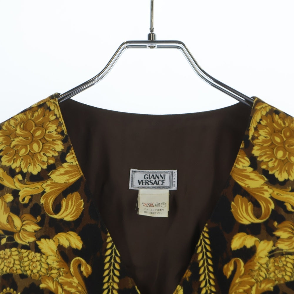 GIANNI VERSACE(ジャンニ ヴェルサーチ) バロック柄 レオパード 総柄 ウール ベスト ブラウン/ゴールド