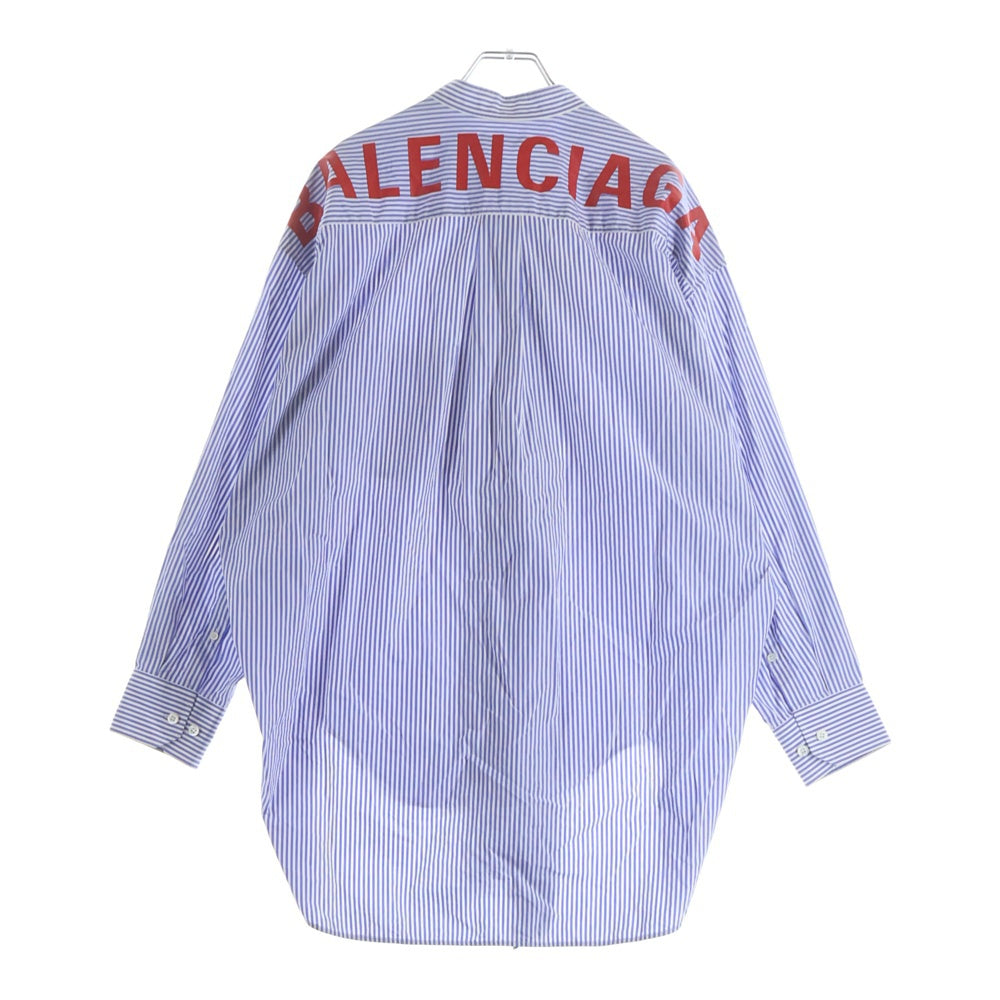 BALENCIAGA(バレンシアガ) 19SS バックロゴプリント ボウタイ ストライプ コットン 長袖シャツ ホワイト/ブルー 520497 レディース