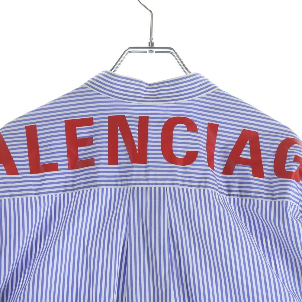 BALENCIAGA(バレンシアガ) 19SS バックロゴプリント ボウタイ ストライプ コットン 長袖シャツ ホワイト/ブルー 520497 レディース