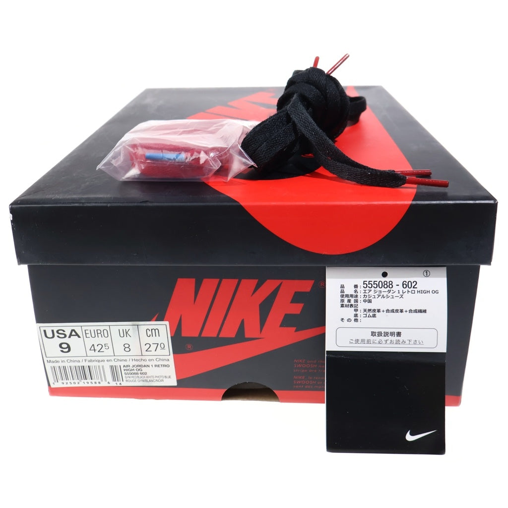 NIKE(ナイキ) AIR JORDAN 1 RETRO HIGH ORIGIN STORY 555088-602 エアジョーダン1 レトロ オリジナルストーリー ハイカットスニーカー レッド/ホワイト US9/27cm