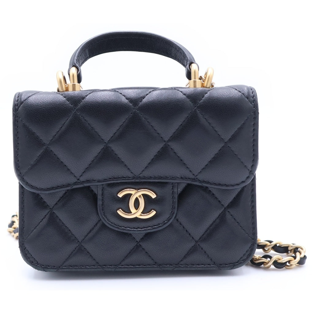 CHANEL(シャネル) ココマーク マトラッセ ラムスキン コインパース トップハンドル チェーンショルダーバッグ ポシェット ゴールド金具 31番台 AP2200 レディース