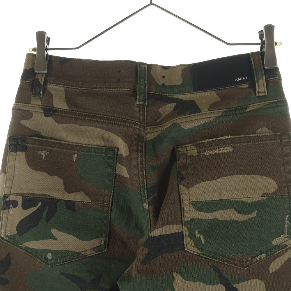 AMIRI(アミリ) カモフラ ダメージ加工 マルチパッチ ロックスタッズ スキニーパンツ カーキ