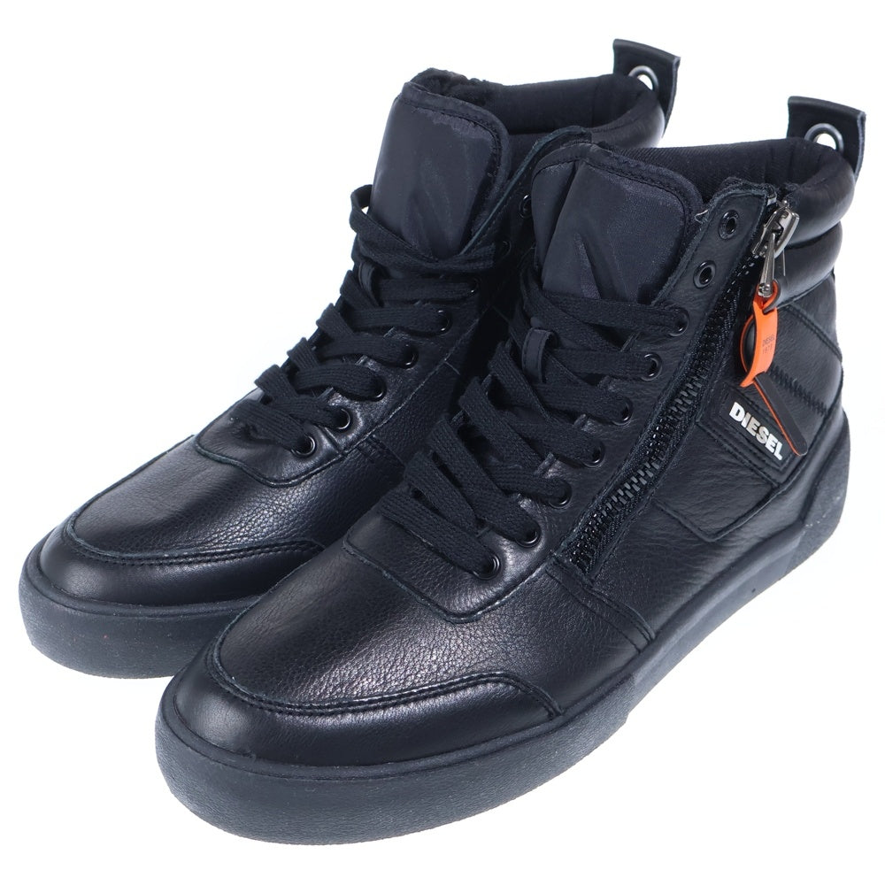 DIESEL(ディーゼル) S-DVELOWS サイドジップ レザー ハイカットスニーカー ブラック Y01988