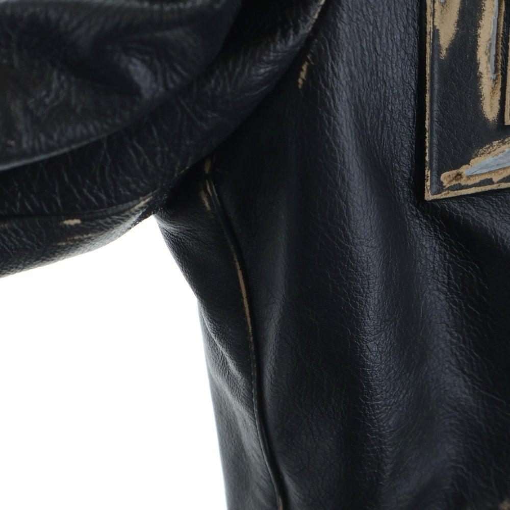 DIESEL(ディーゼル) 23AW L-MET フロントロゴ ダメージ加工 レザー シングルライダースジャケット ブラック/ブラウン A11700