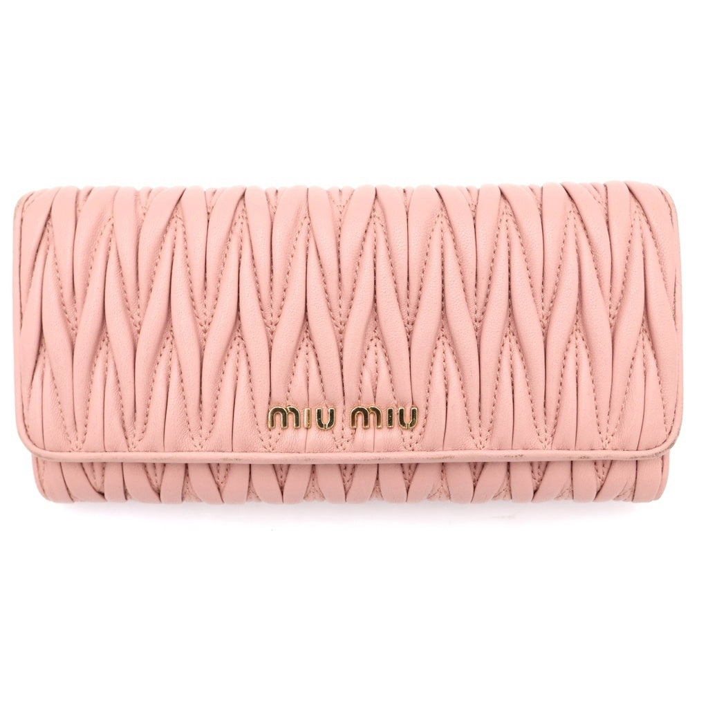 miumiu(ミュウミュウ) マテラッセ ロングウォレット 長財布 カードケース ピンク レザー ゴールド金具 レディース