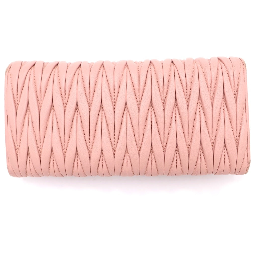 miumiu(ミュウミュウ) マテラッセ ロングウォレット 長財布 カードケース ピンク レザー ゴールド金具 レディース