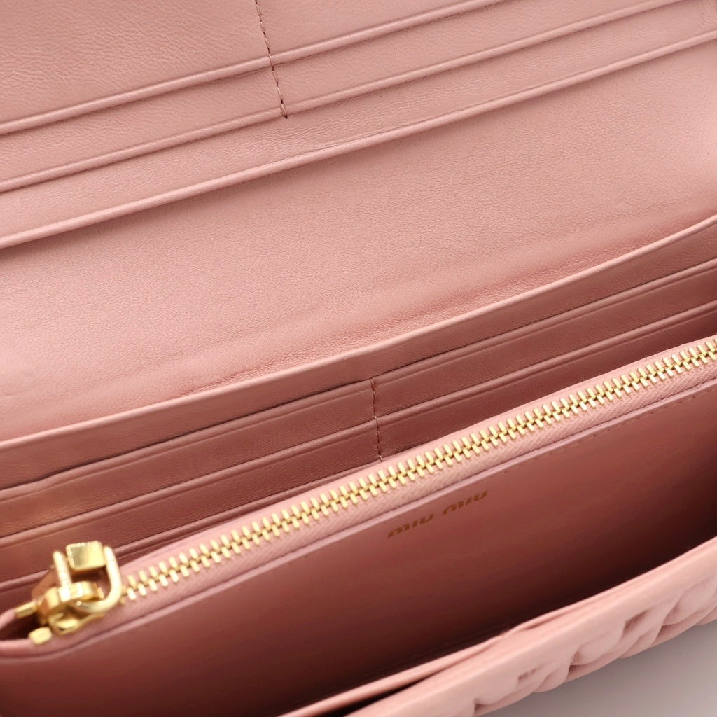 miumiu(ミュウミュウ) マテラッセ ロングウォレット 長財布 カードケース ピンク レザー ゴールド金具 レディース
