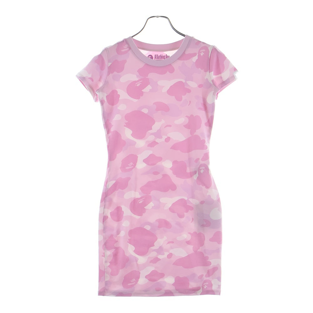 A BATHING APE(アベイシングエイプ) COLOR CAMO JERSEY DRESS カモ総柄 Tシャツワンピース 半袖 ピンク レディース 1M30235301