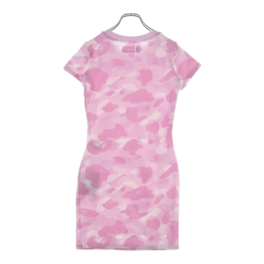 A BATHING APE(アベイシングエイプ) COLOR CAMO JERSEY DRESS カモ総柄 Tシャツワンピース 半袖 ピンク レディース 1M30235301