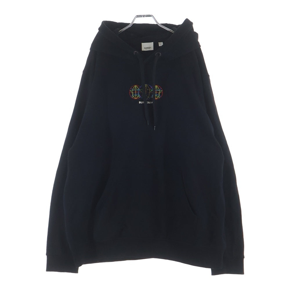 BURBERRY(バーバリー) Winton Globe Hoodie グローブ グラフィック刺繍 スウェット プルオーバーパーカー ブラック 8037083