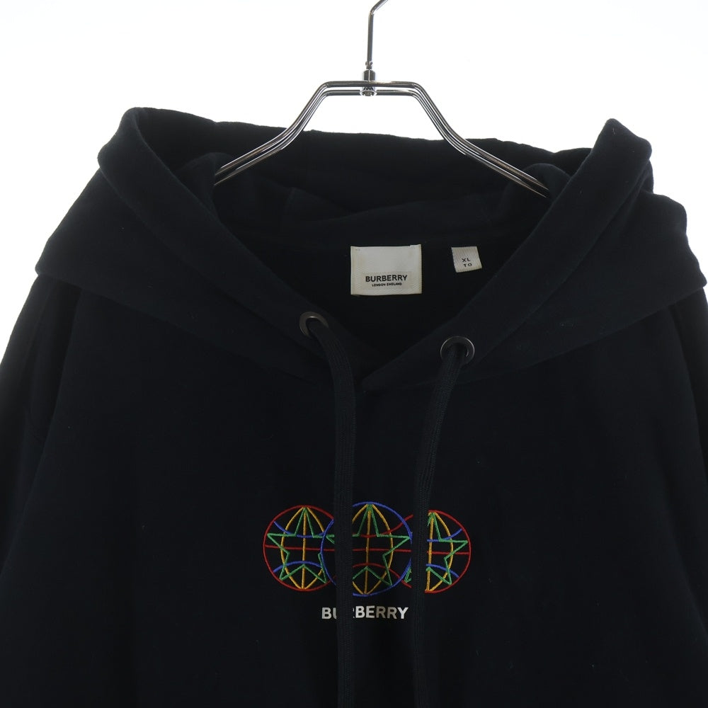 BURBERRY(バーバリー) Winton Globe Hoodie グローブ グラフィック刺繍 スウェット プルオーバーパーカー ブラック 8037083
