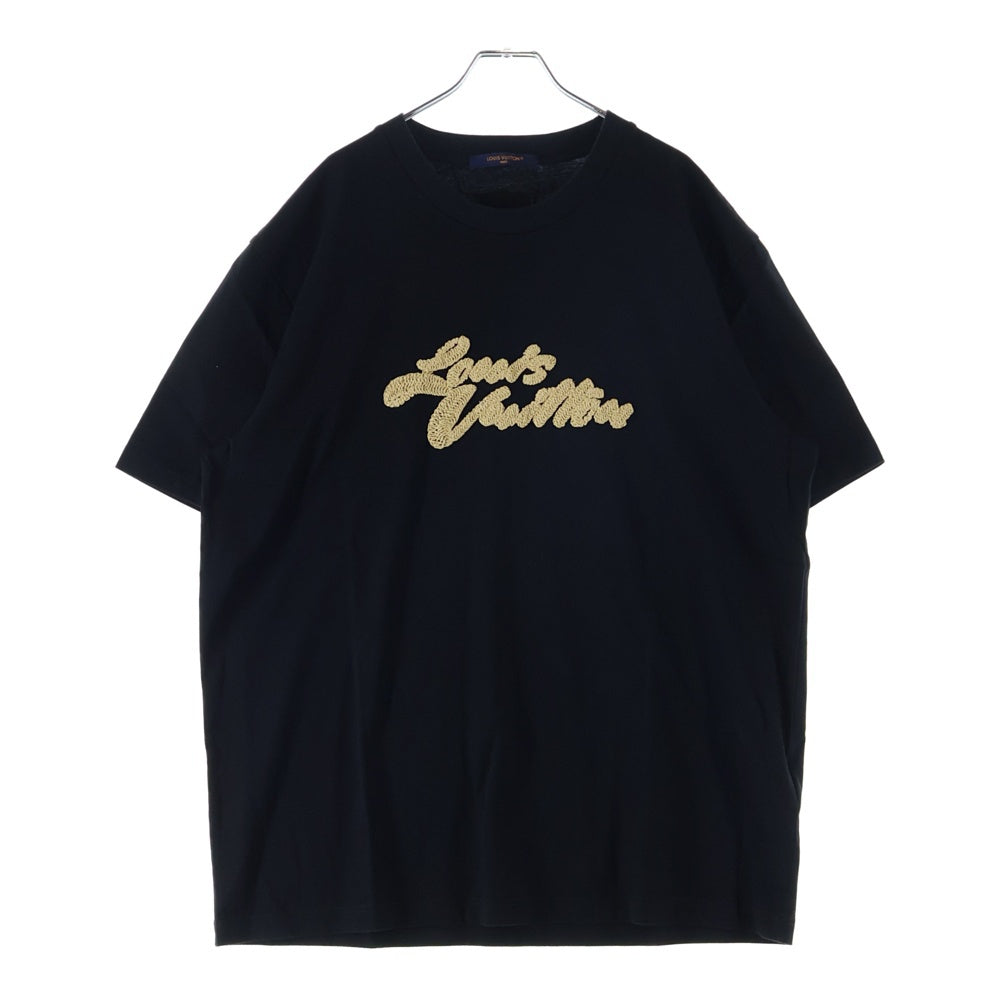 LOUIS VUITTON(ルイヴィトン) 25AW エンブロイダード シグネチャー ストロー ロゴ刺繍 クルーネック 半袖Tシャツ カットソー ブラック RM252MM NPG HTY21W