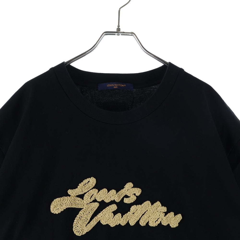 LOUIS VUITTON(ルイヴィトン) 25AW エンブロイダード シグネチャー ストロー ロゴ刺繍 クルーネック 半袖Tシャツ カットソー ブラック RM252MM NPG HTY21W