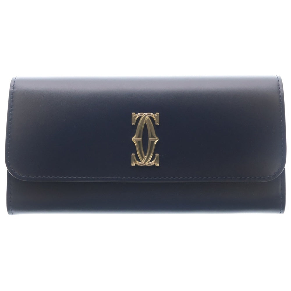 Cartier(カルティエ) ウォレット Cドゥ カルティエ フラップ付き ロングウォレット カーフスキン 長財布 ネイビー