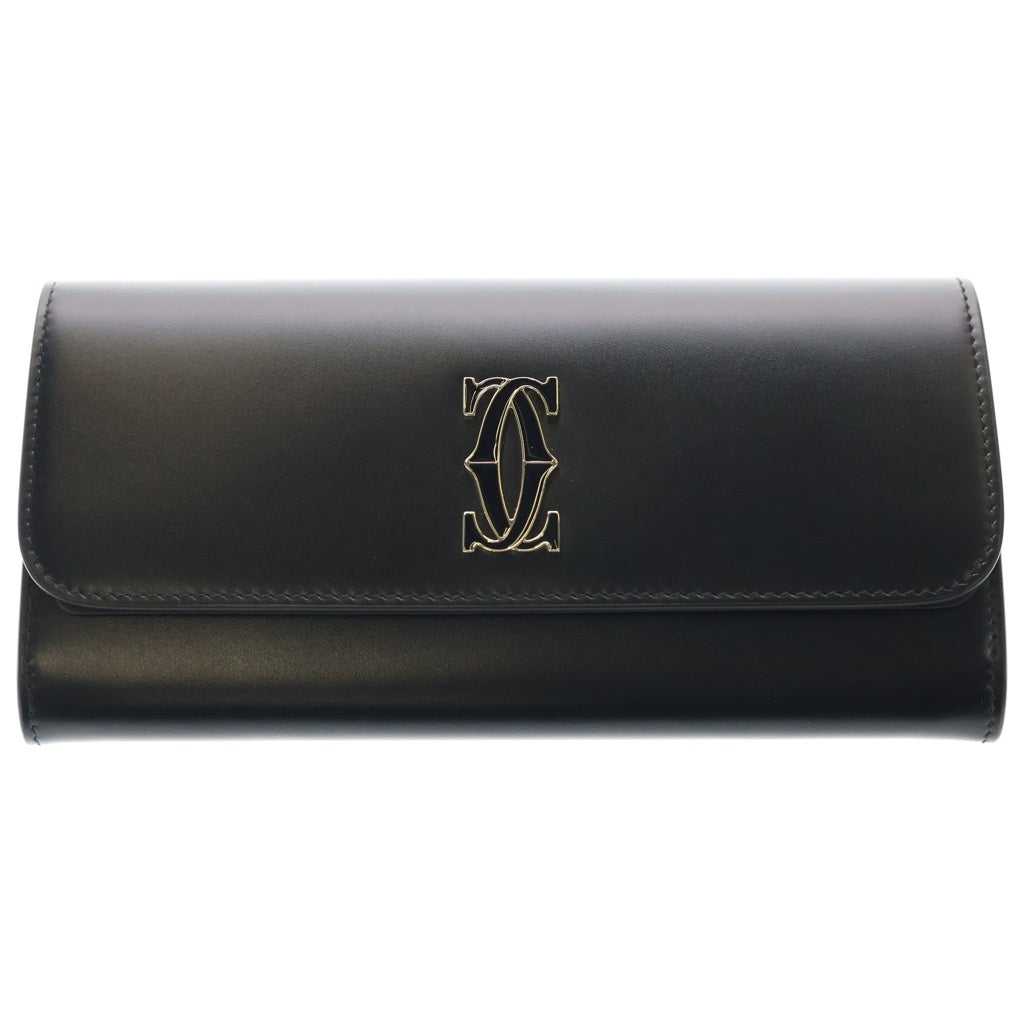 Cartier(カルティエ) ウォレット Cドゥ カルティエ フラップ付き ロングウォレット カーフスキン 長財布 ブラック レディース
