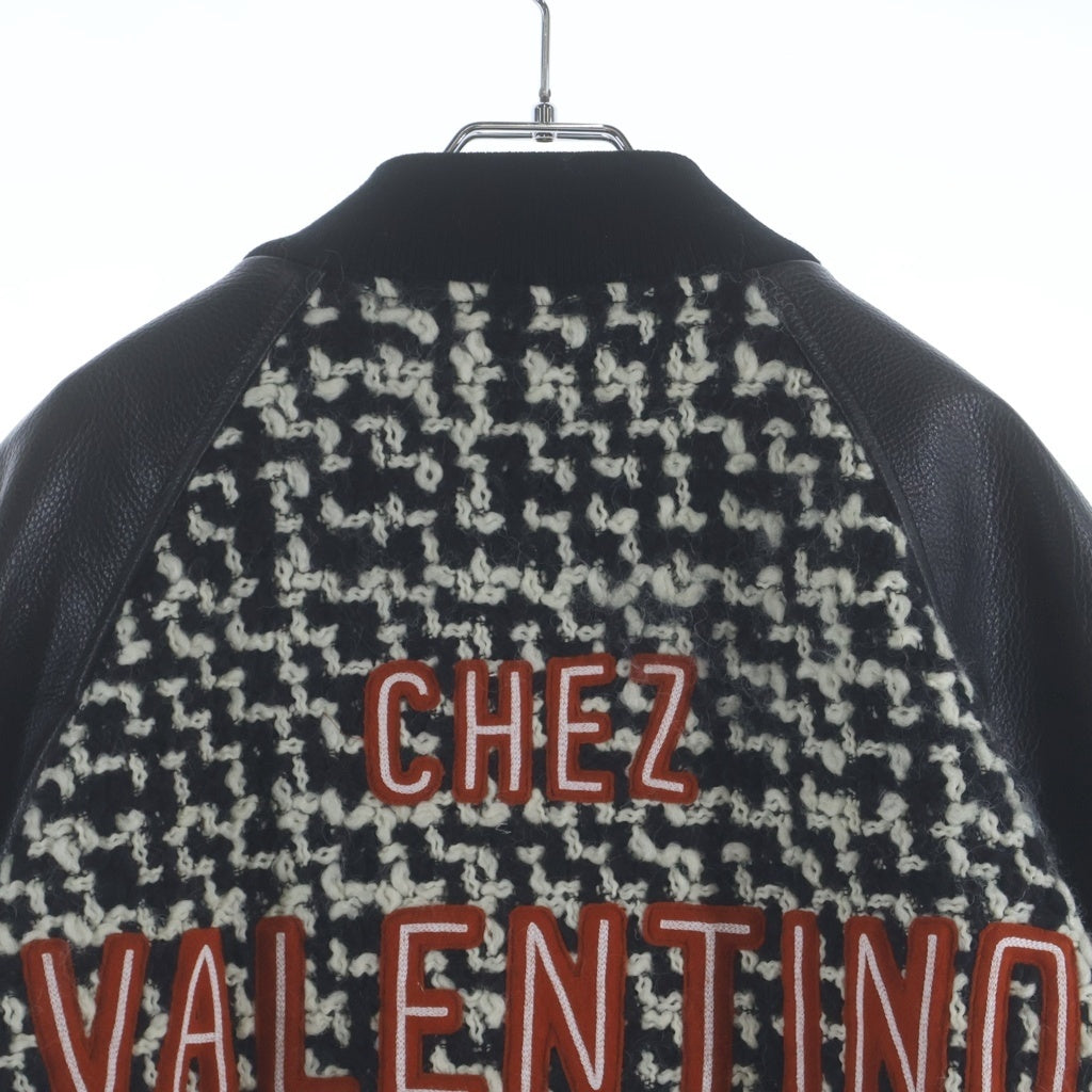 VALENTINO(ヴァレンティノ) アームレザー ツイードボンバージャケット ブラックホワイト 6V3CIM21AMA