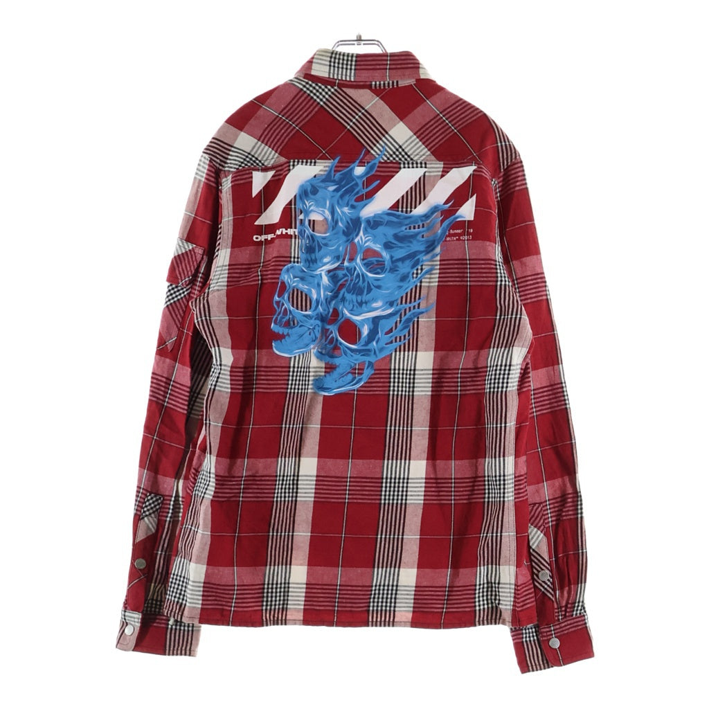OFF-WHITE(オフホワイト) 19SS Diag Zip Check Shirt バックプリント チェック ジップアップ 長袖シャツ レッド OMGA077S19D21017