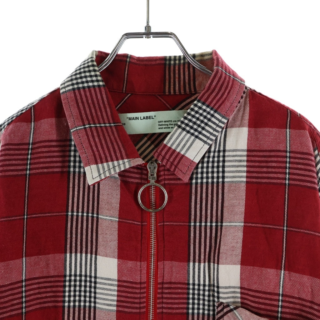 OFF-WHITE(オフホワイト) 19SS Diag Zip Check Shirt バックプリント チェック ジップアップ 長袖シャツ レッド OMGA077S19D21017