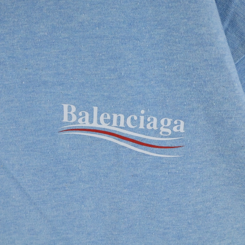 BALENCIAGA(バレンシアガ) キャンペーンロゴプリント クルーネック 半袖Tシャツ カットソー ブルー 570803 TBV42