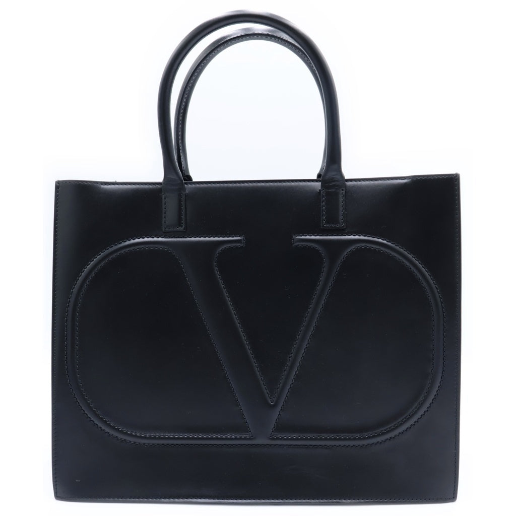 VALENTINO(ヴァレンティノ) Vロゴ WALK カーフスキン ショッピングバッグ ハンドバッグ ショルダー付き ブラック レディース