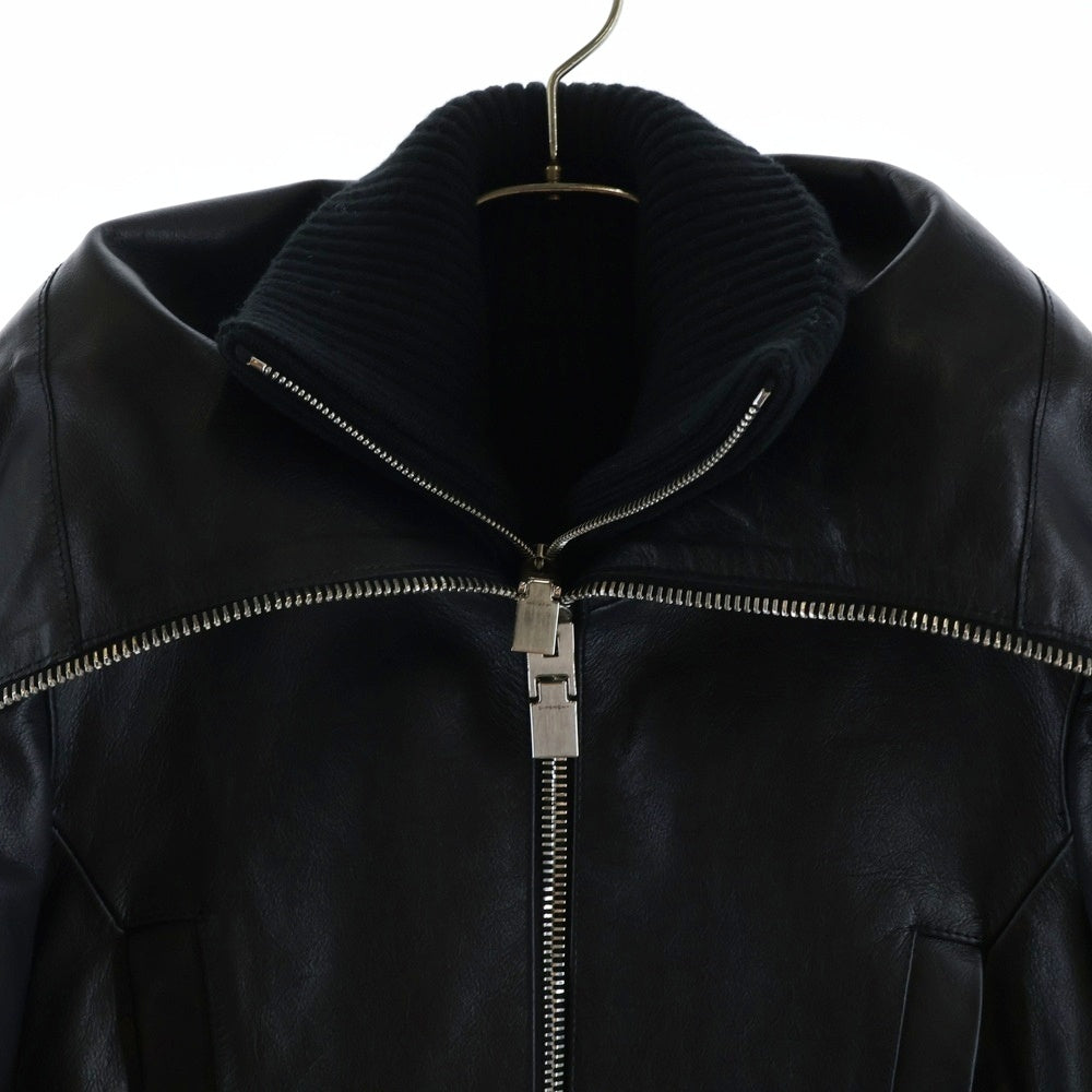 GIVENCHY(ジバンシィ) Leather Crop Biker Jacketレザー クロップ バイカー ジャケット レイヤード ショートブルゾン ブラック レディース BW00DY610U