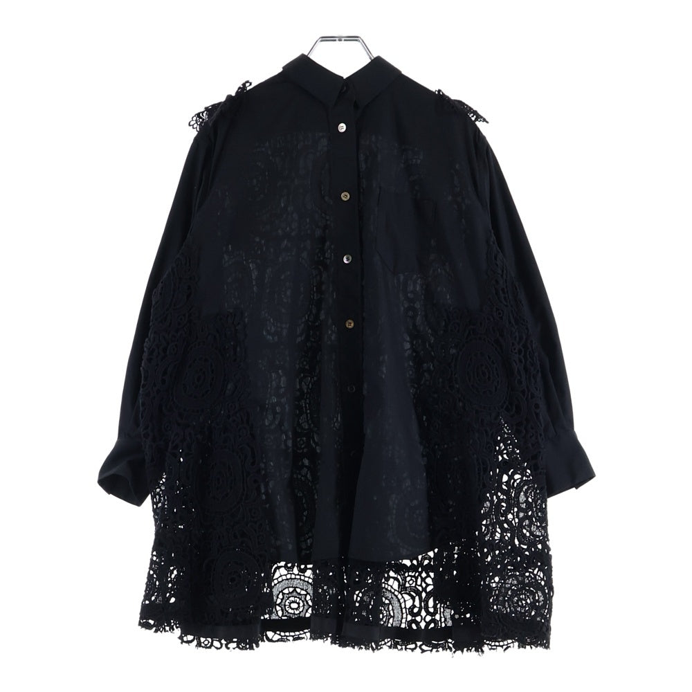 Sacai(サカイ) レース 切り替え ドレスシャツ 長袖 ブラック レディース 18-03879