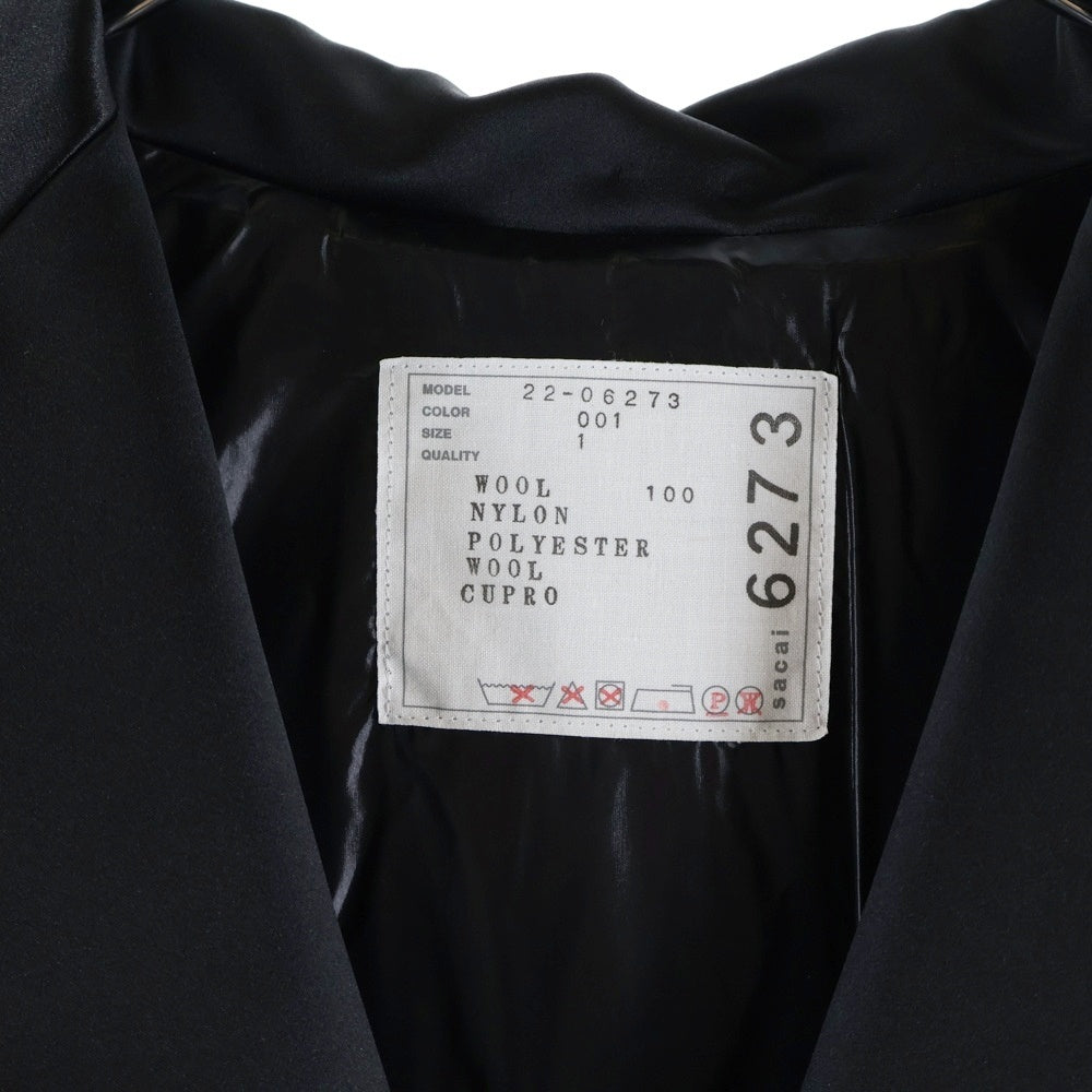 Sacai(サカイ) WOOL MELTON SLEEVELESS PADDED COAT 22-06273 ノースリーブ ウール パディッド切替 ロングコート ブラック レディース