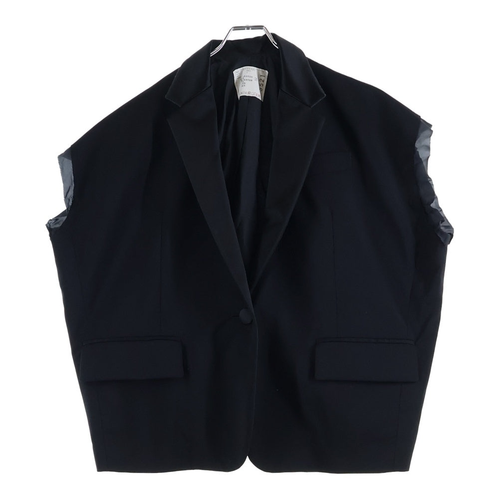 Sacai(サカイ) ポリエステル ウール 切り替 ノースリーブ テーラードジャケット ベスト ジレ ブラック レディース 21-05521