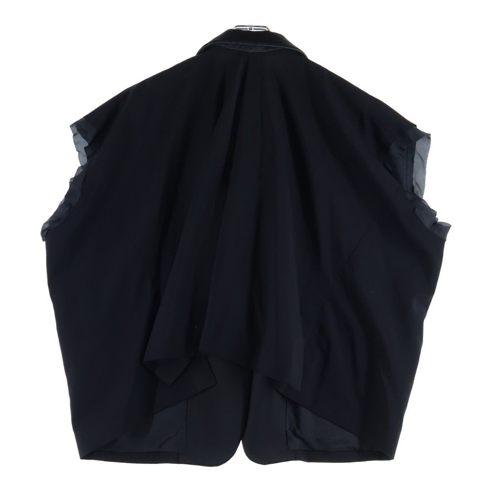 Sacai(サカイ) ポリエステル ウール 切り替 ノースリーブ テーラードジャケット ベスト ジレ ブラック レディース 21-05521