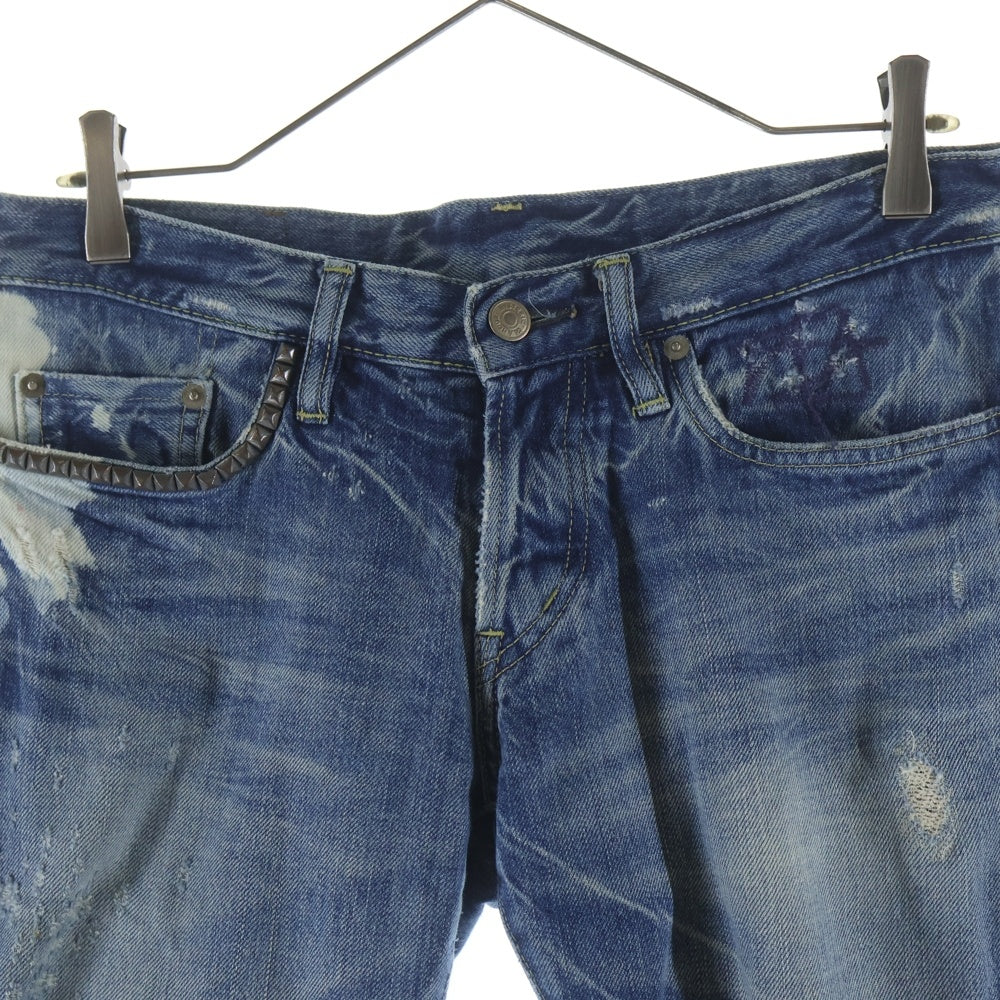 HYSTERIC GLAMOUR(ヒステリックグラマー) ペンキ ダメージ加工 スタッズデニムパンツ ジーンズ インディゴ