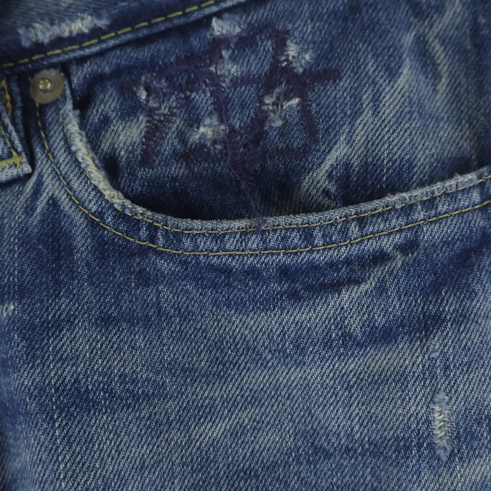 HYSTERIC GLAMOUR(ヒステリックグラマー) ペンキ ダメージ加工 スタッズデニムパンツ ジーンズ インディゴ