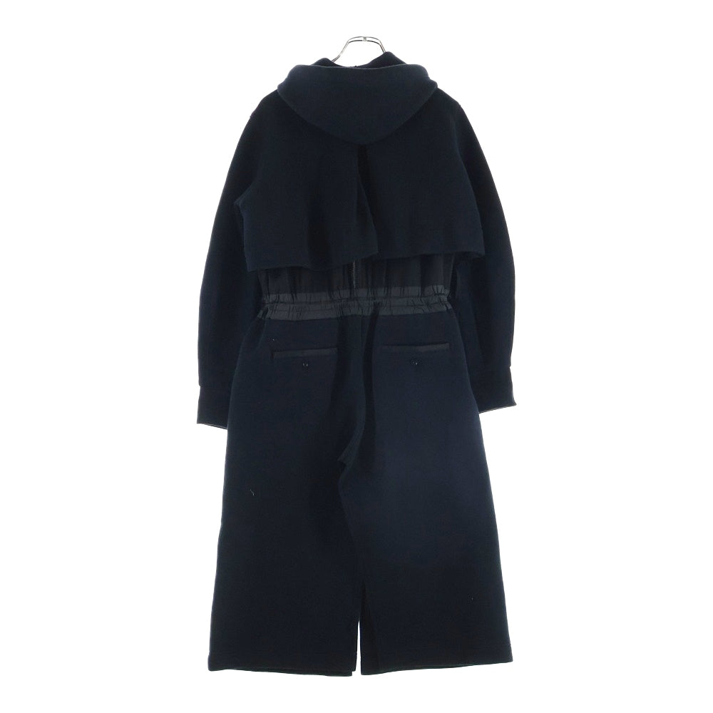 Sacai(サカイ) 20AW コットン ナイロン ジップアップフーディー ドッキング ワンピース レディース ブラック 20-05361