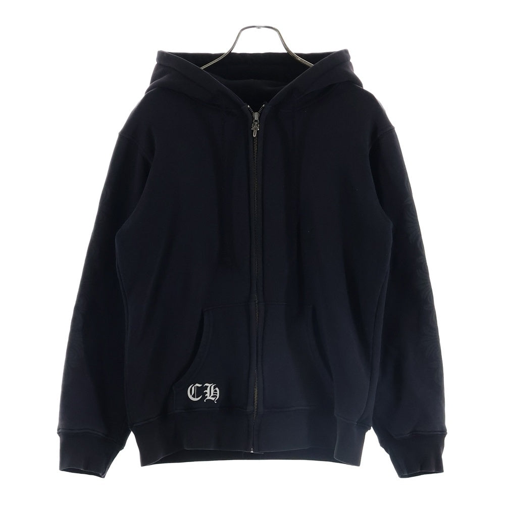 CHROME HEARTS(クロムハーツ) OLD SWTSHRT HD ZIP オールド 裏地サーマル フローラルクロス スクロールラベル プリント ダガージップ スウェット パーカー ブラック
