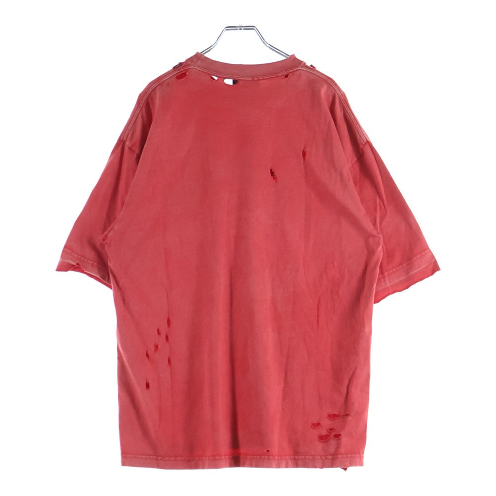 BALENCIAGA(バレンシアガ) 22SS ロゴプリント クラッシュ加工 半袖 Tシャツ レッド