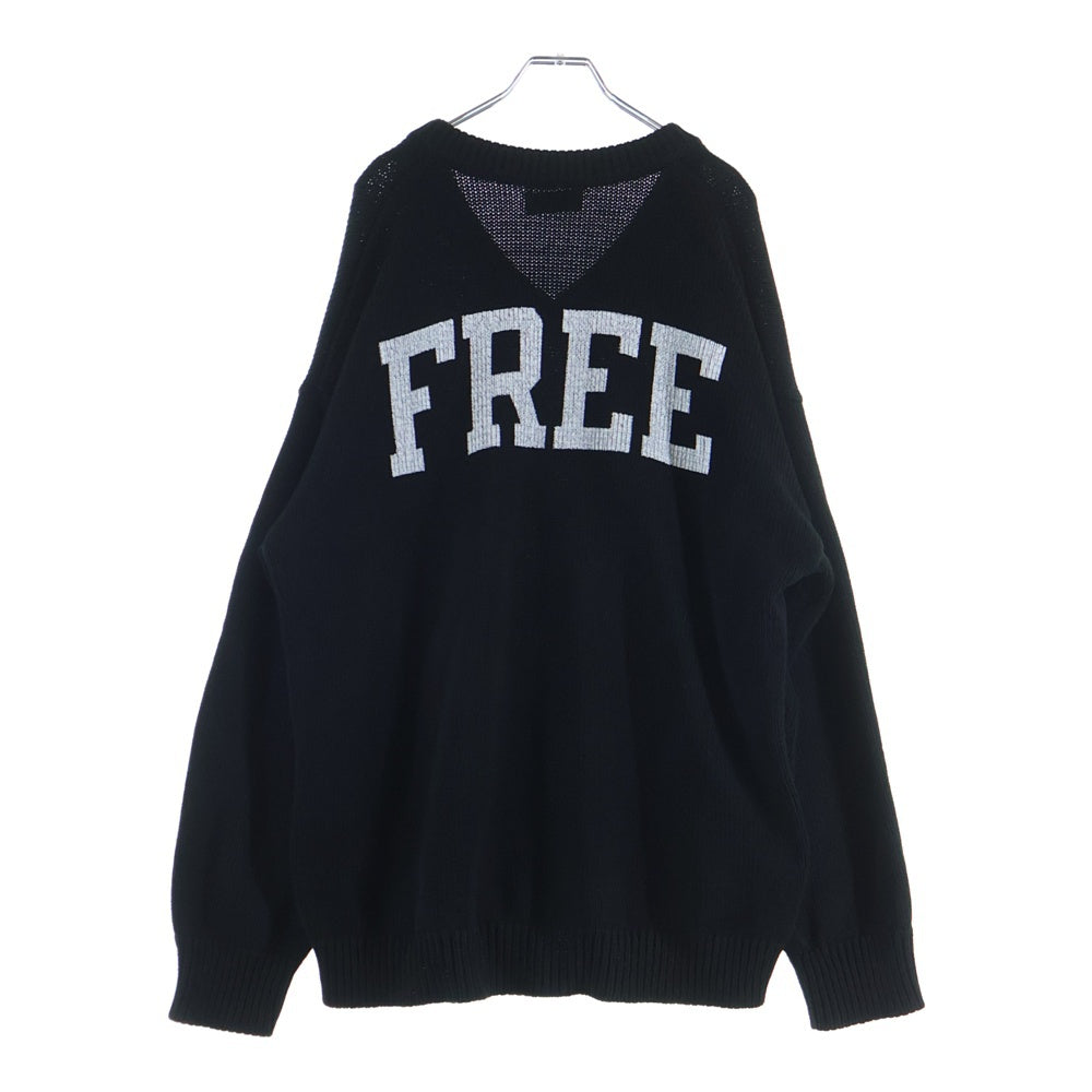 BALENCIAGA(バレンシアガ) Braided Knit V-Neck Sweater ブレイドニット Vネック ロゴ刺繍 バックプリント コットン ニット セーター ブラック 662727 T3214