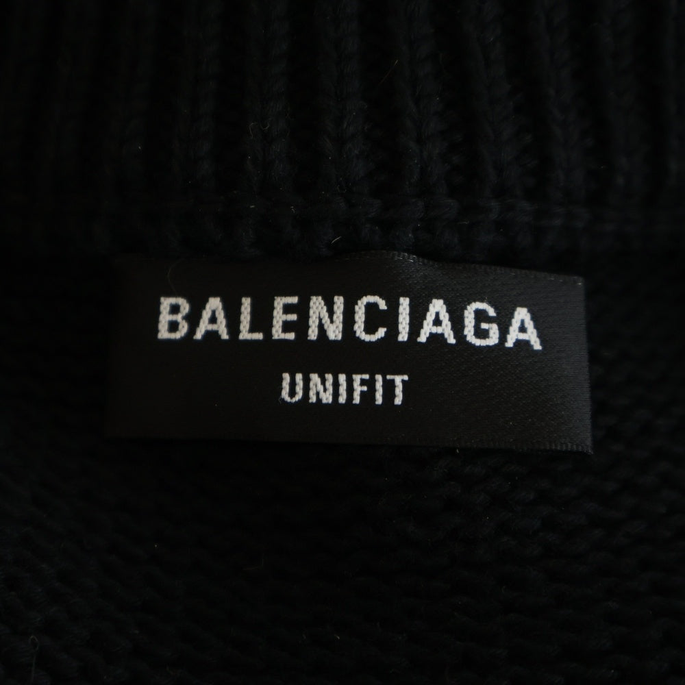BALENCIAGA(バレンシアガ) Braided Knit V-Neck Sweater ブレイドニット Vネック ロゴ刺繍 バックプリント コットン ニット セーター ブラック 662727 T3214