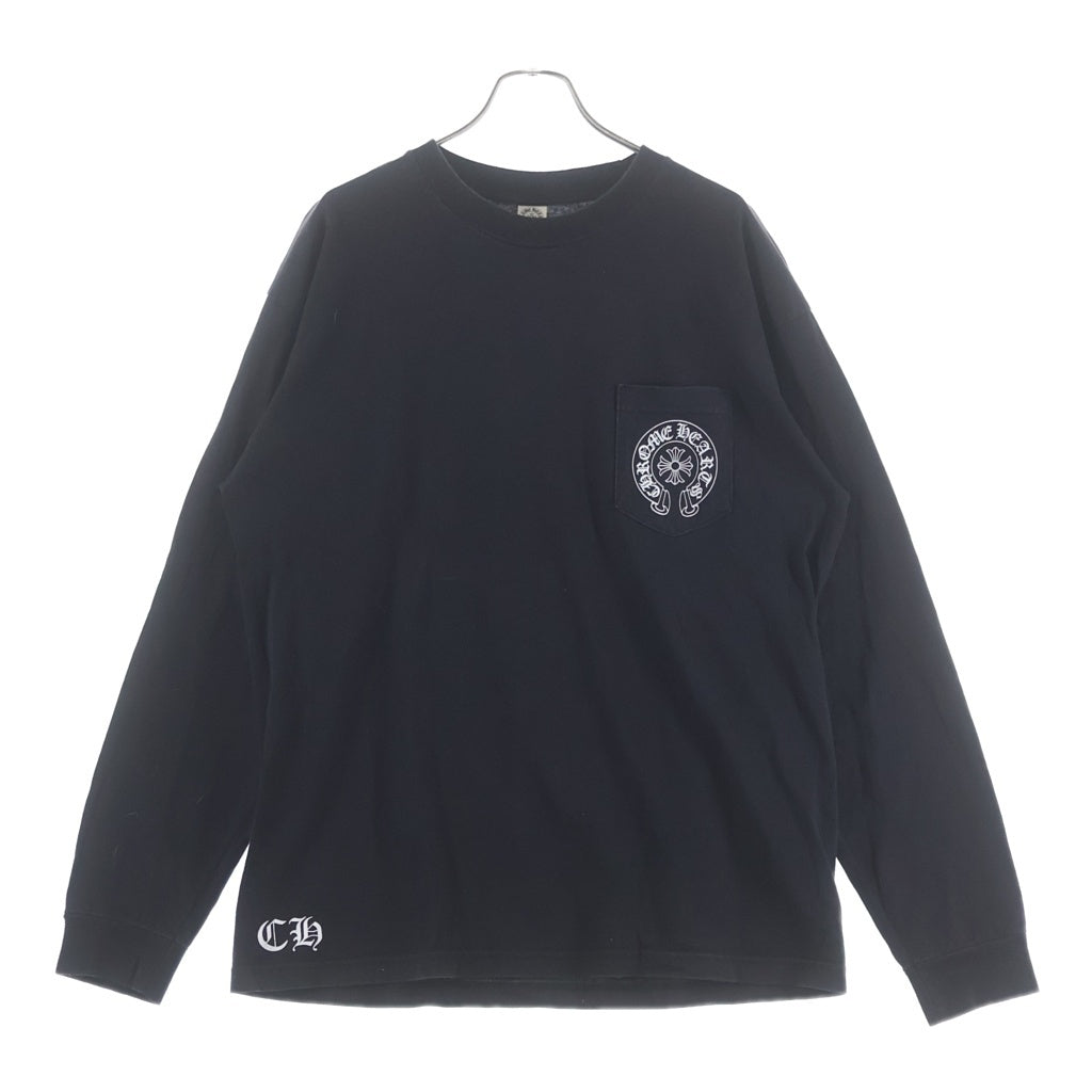 CHROME HEARTS(クロムハーツ) OLD ラスベガス限定 HORSESHOE FLORAL CROSS オールド バックホースシュープリント フローラル プリント ロングスリーブ長袖Tシャツカットソー ブラック