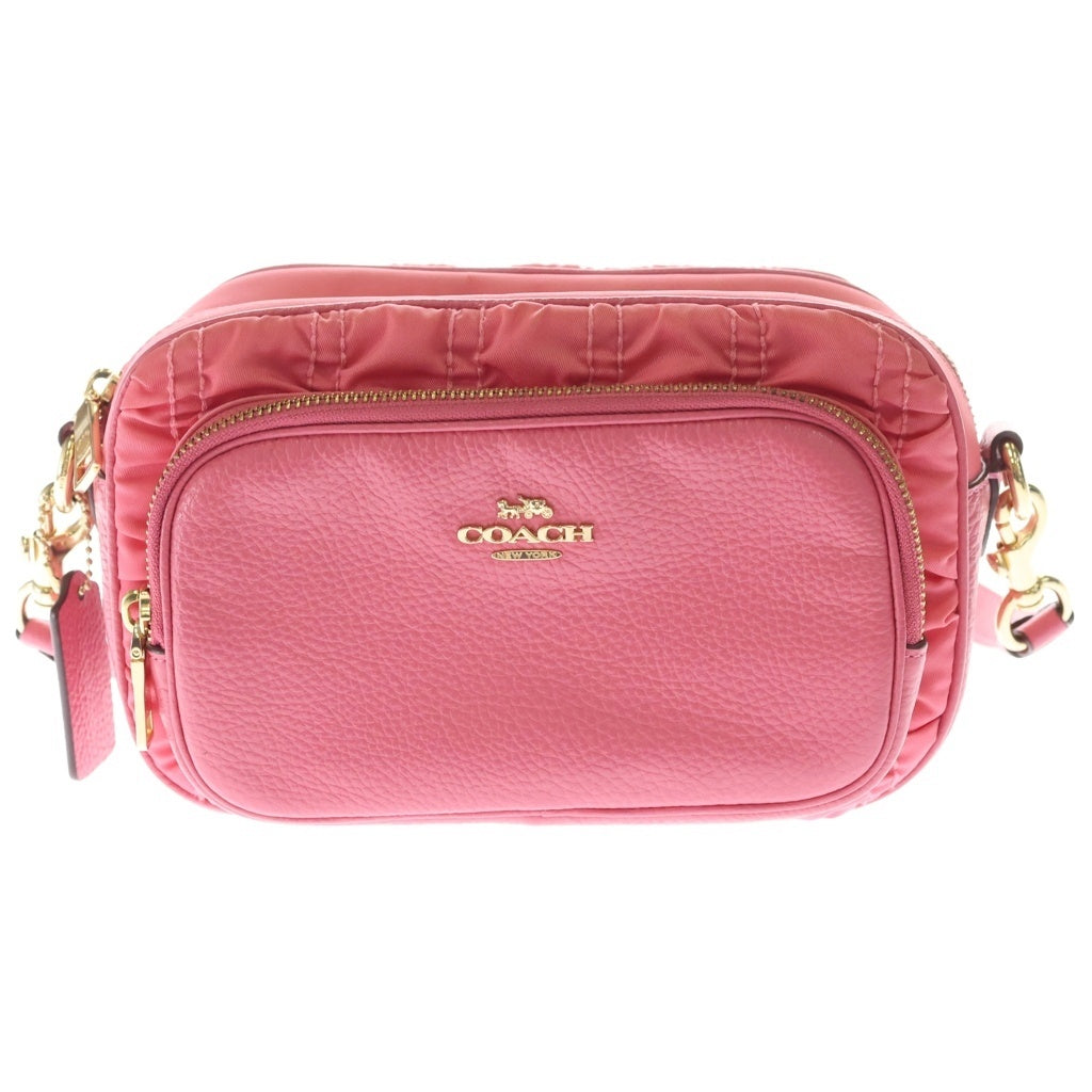 COACH(コーチ) ナイロン ぺブルレザー コート ルーシング シャーリング クロスボディ ショルダーバッグ ピンク レディース