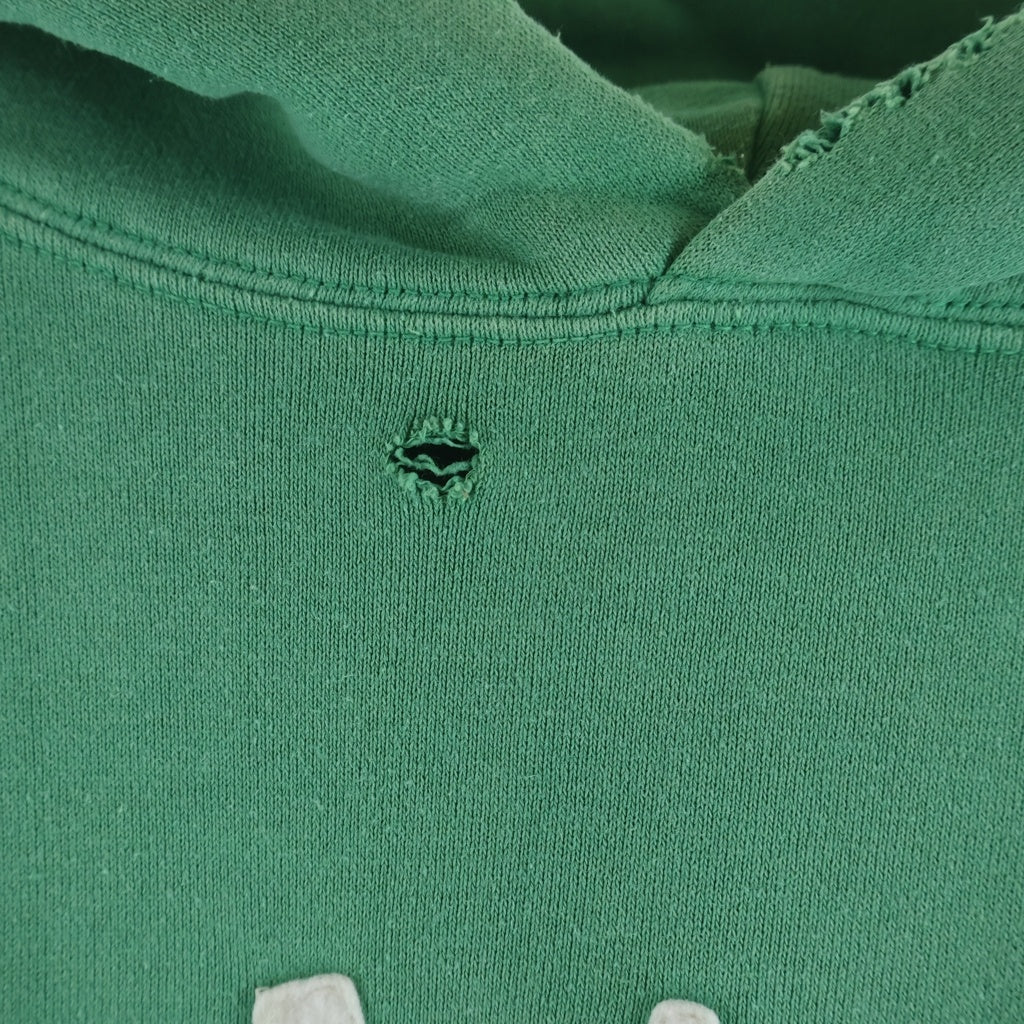 SAINT MICHAEL(セントマイケル) 22SS HOODIE FELT USED加工 フェルトロゴパーカー ダメージ加工 プルオーバースウェットパーカー グリーン SM-S22-0000-041