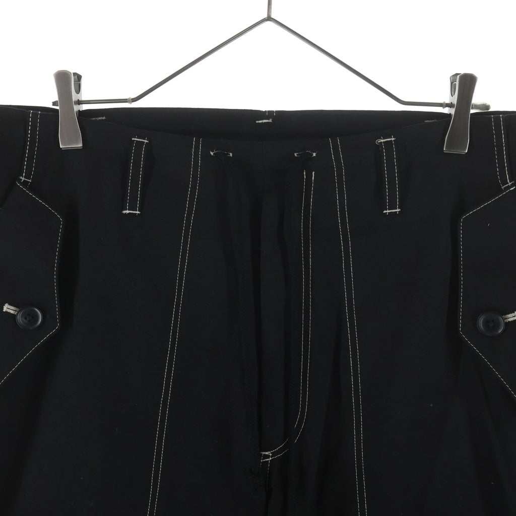 WILDSIDE YOHJI YAMAMOTO(ワイルドサイド ヨウジ ヤマモト) COTTON CHINO WHITE STITCH DRAW STRING PANTS コットンチノ ホワイトステッチ ドローストリング カーゴパンツ ブラック WZ-P33-001