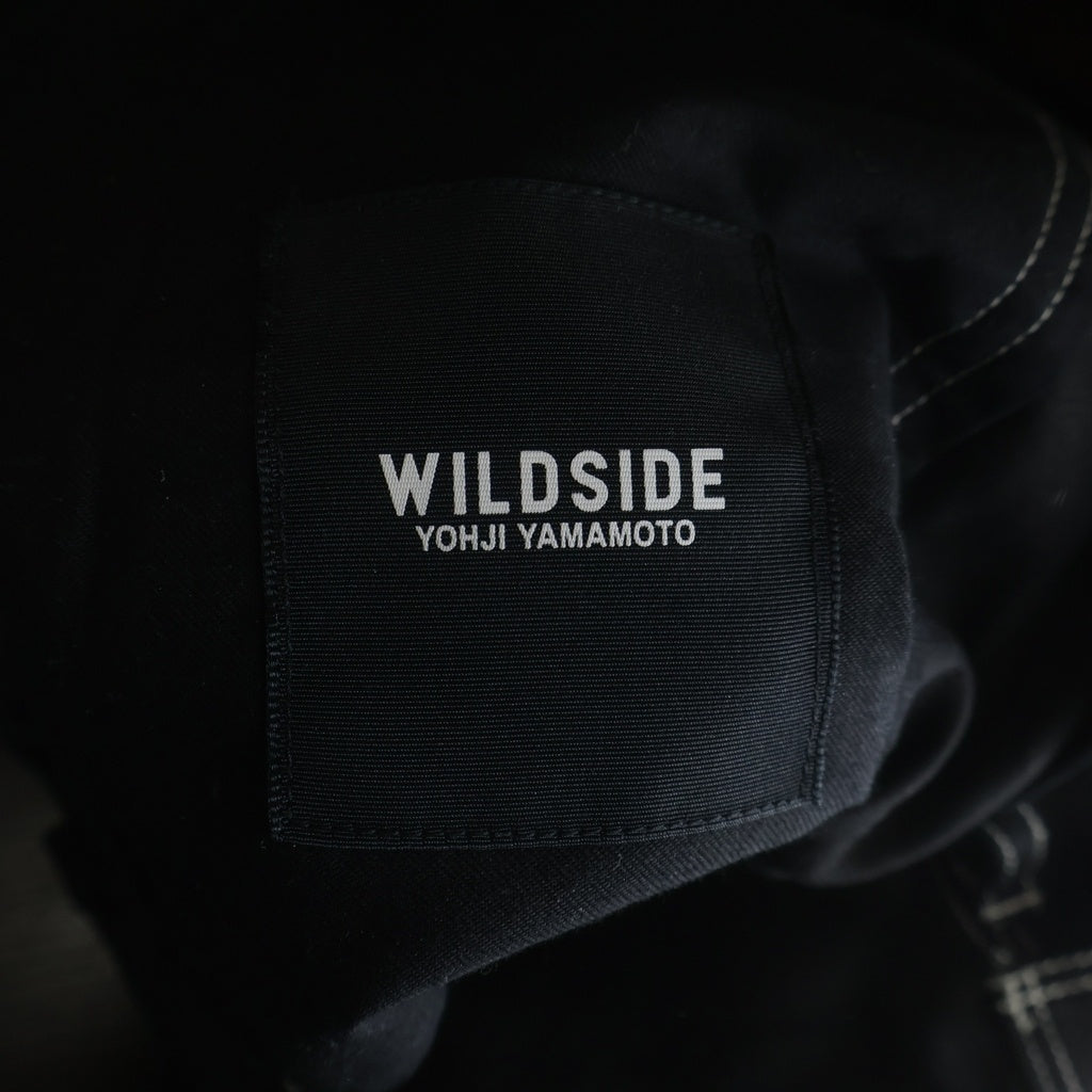WILDSIDE YOHJI YAMAMOTO(ワイルドサイド ヨウジ ヤマモト) COTTON CHINO WHITE STITCH DRAW STRING PANTS コットンチノ ホワイトステッチ ドローストリング カーゴパンツ ブラック WZ-P33-001