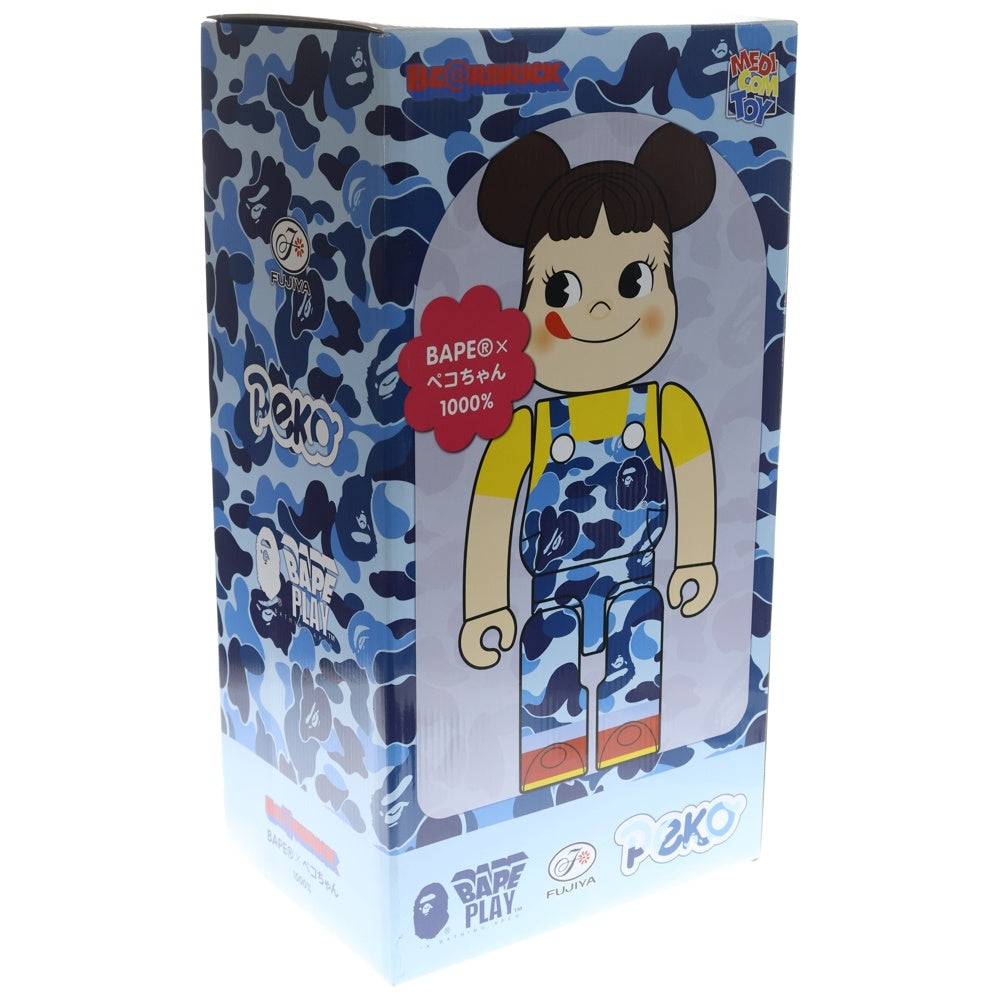 MEDICOM TOY(メディコムトイ) ×BAPE ×FUJIYA BE@BRICK べイプ 不二家 ペコちゃん カモ柄 ベアブリック 人形 ブルー 1000%
