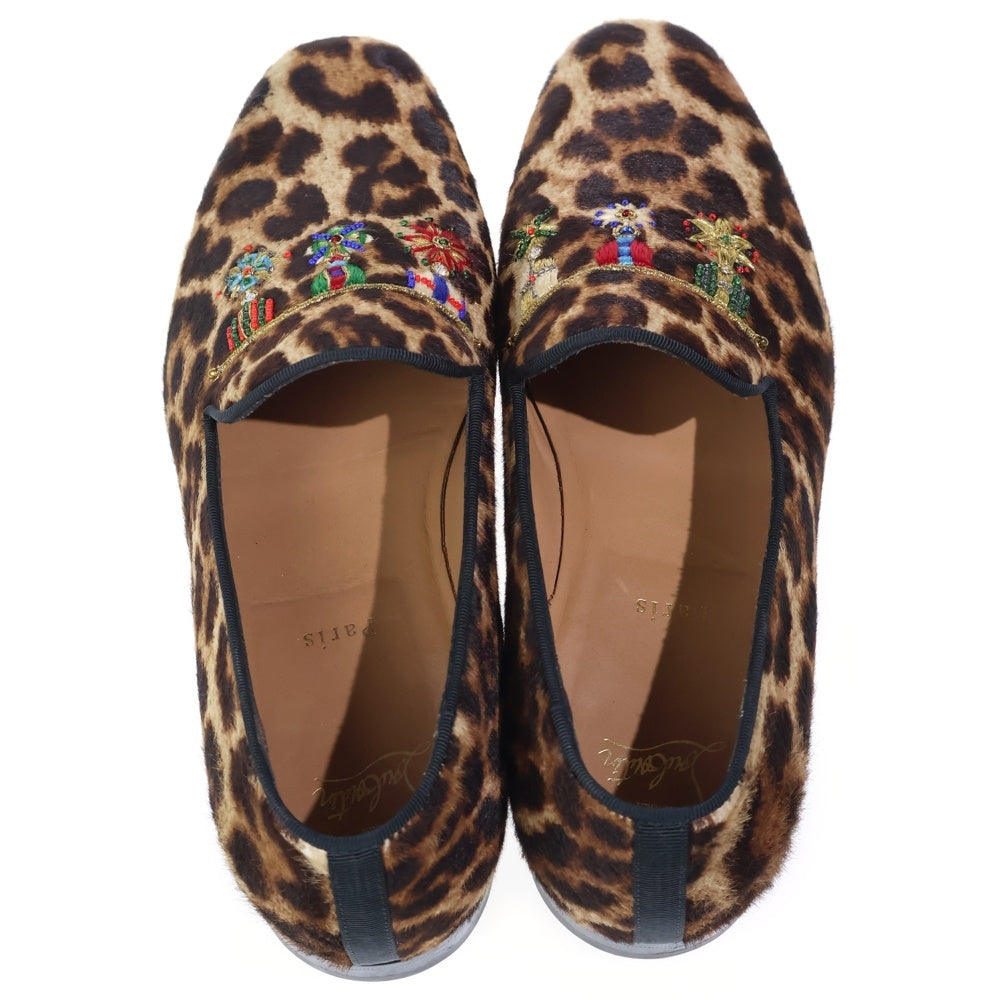 CHRISTIAN LOUBOUTIN(クリスチャンルブタン) ハラコ レオパード スリッポン サンダル シューズ ブラウン 41 1/2